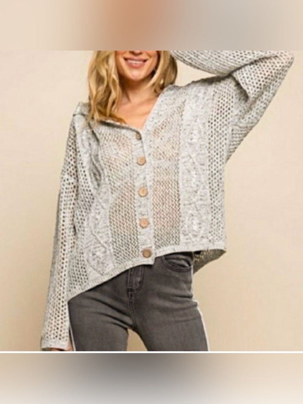 POL Open Weave Cardigan Sweater Hoodie Size large